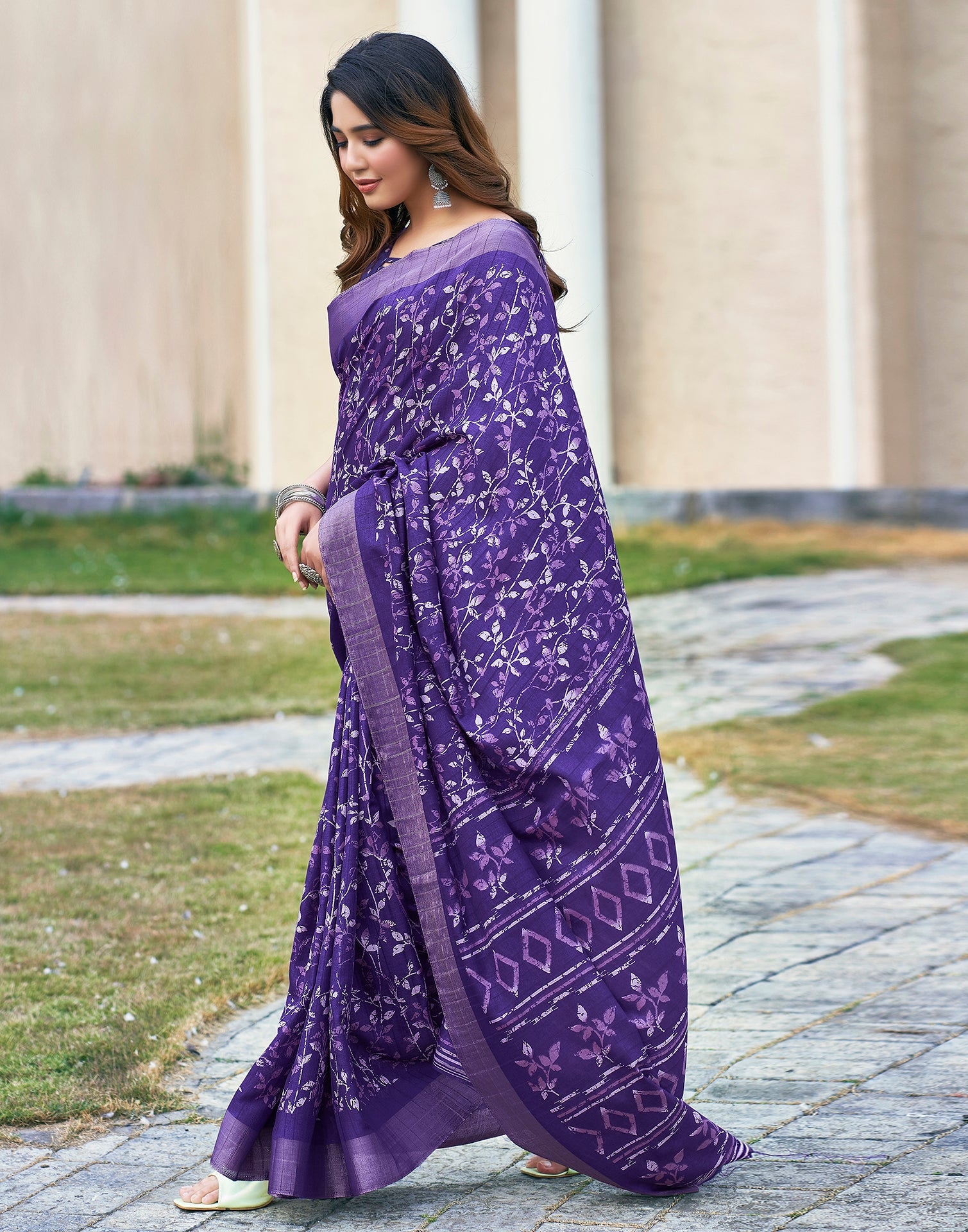 Violet Silk Printed Saree