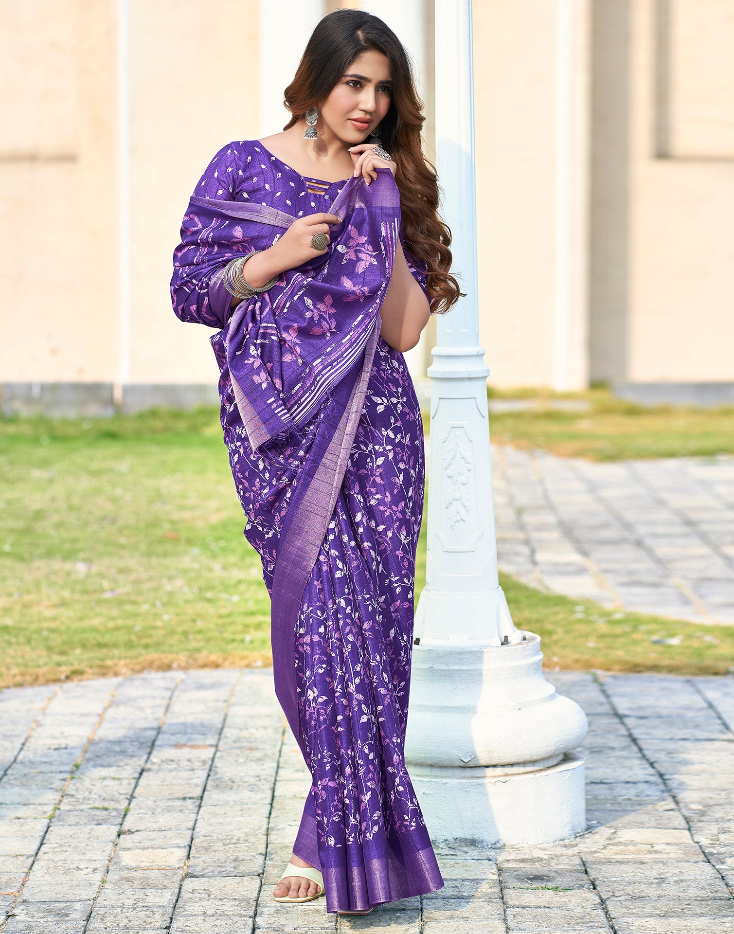 Violet Silk Printed Saree