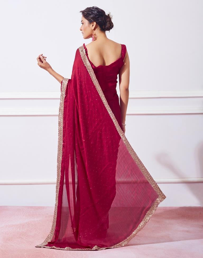 Red Satin Plain Saree