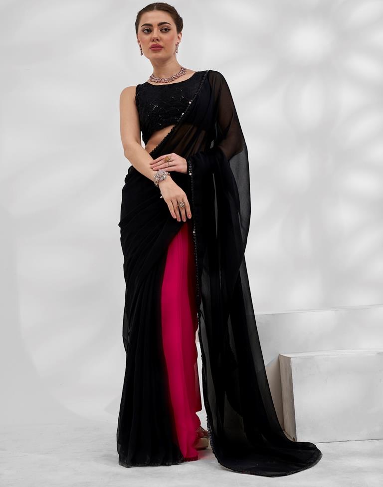 Black Georgette Plain Saree