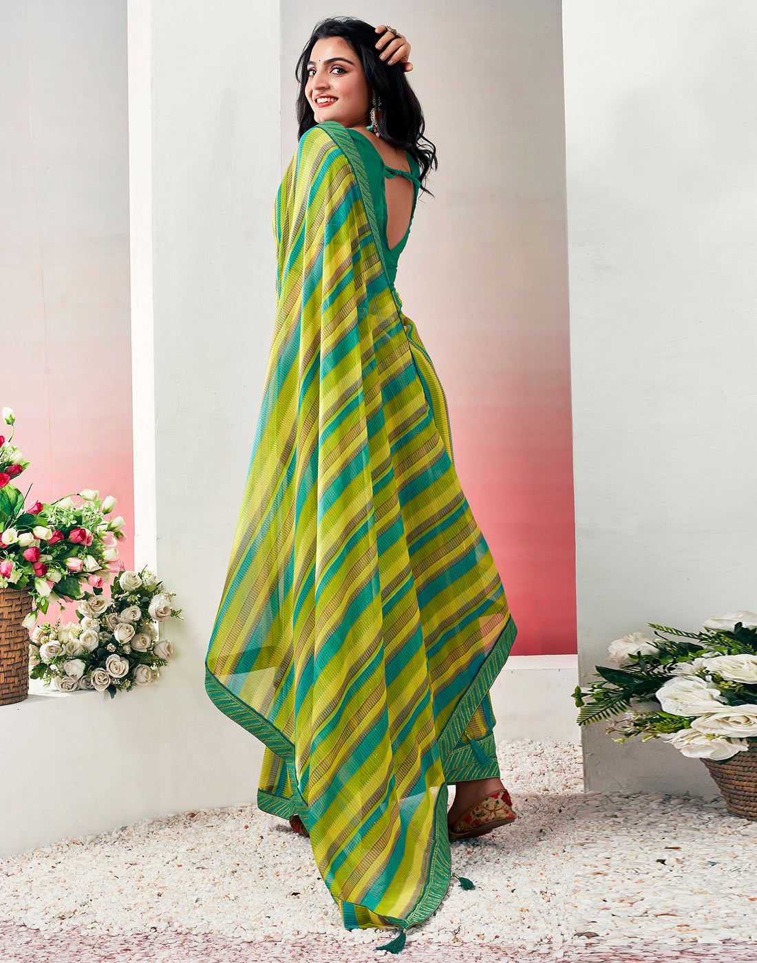 Green Chiffon Printed Saree