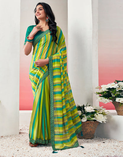 Green Chiffon Printed Saree