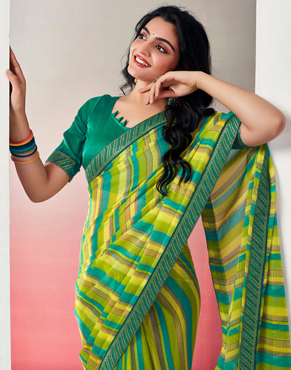 Green Chiffon Printed Saree