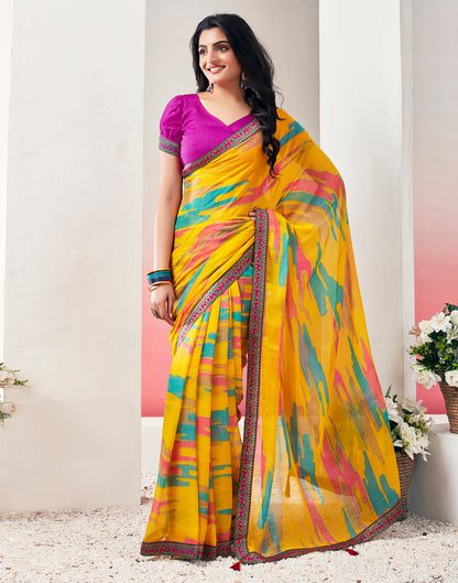 Turmeric Chiffon Printed Saree