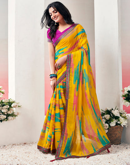 Turmeric Chiffon Printed Saree