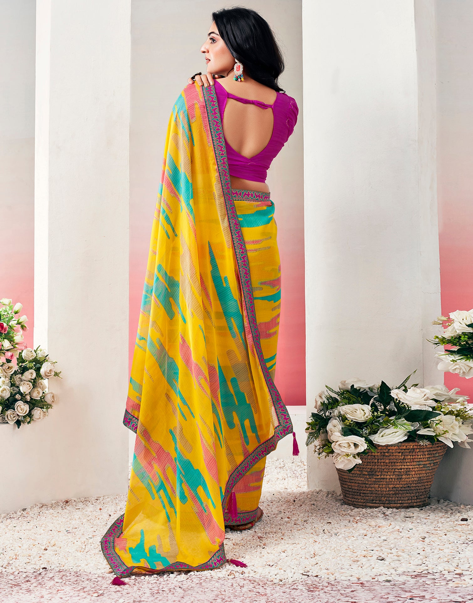 Turmeric Chiffon Printed Saree