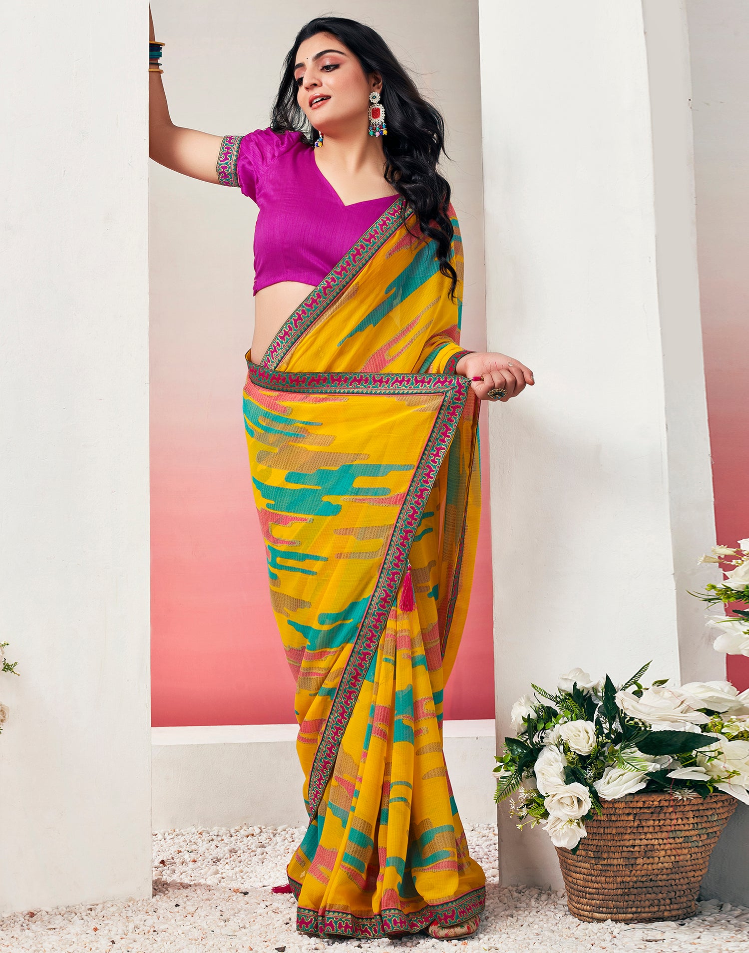 Turmeric Chiffon Printed Saree