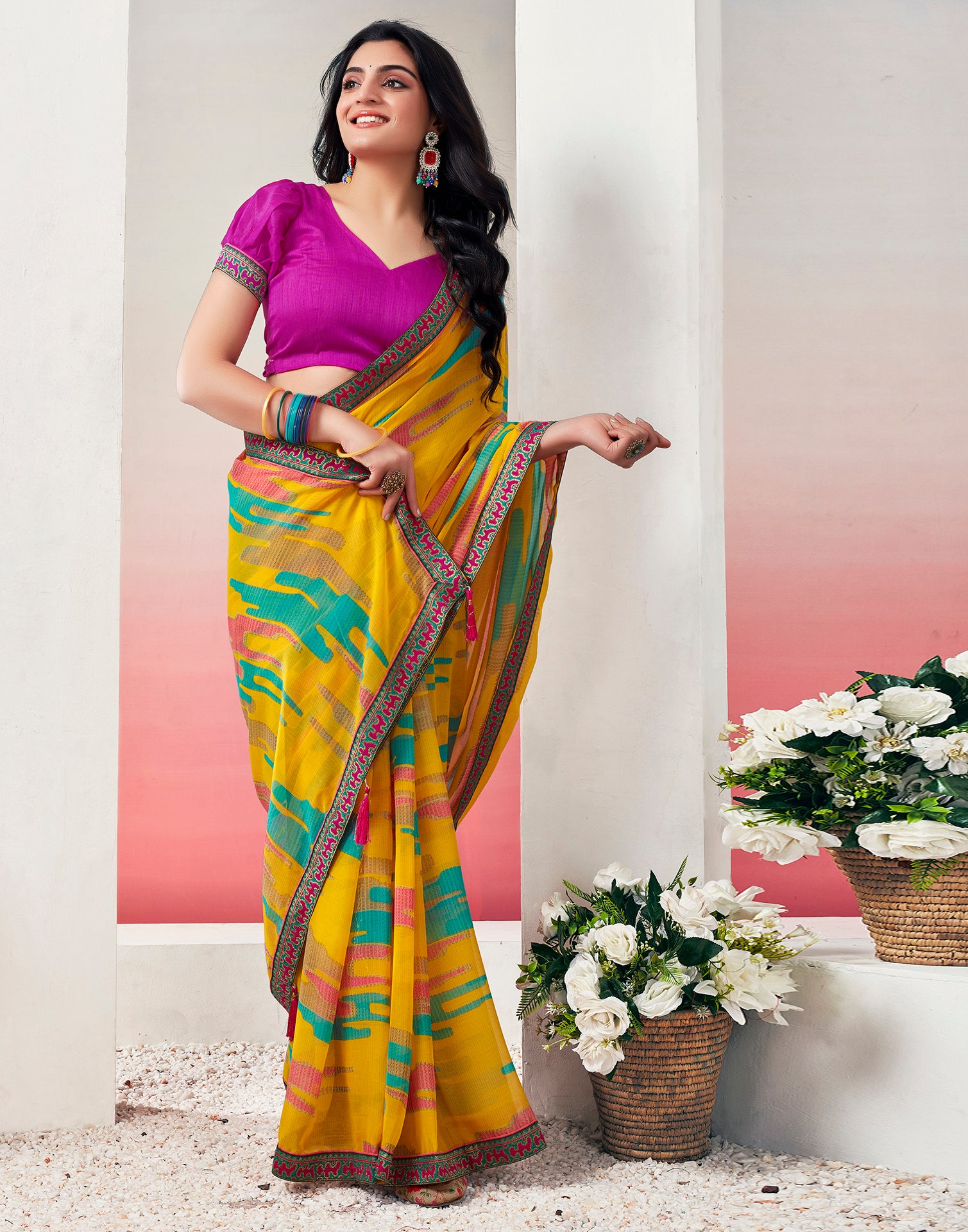 Turmeric Chiffon Printed Saree