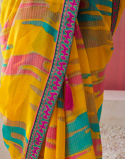 Turmeric Chiffon Printed Saree