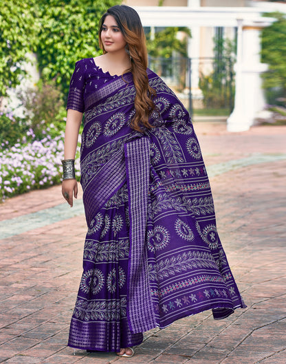 Violet Silk Printed Saree