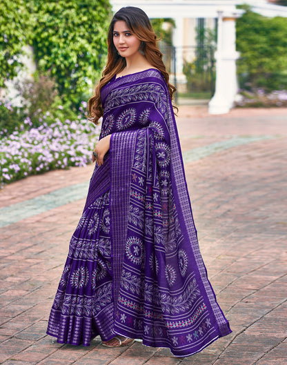 Violet Silk Printed Saree