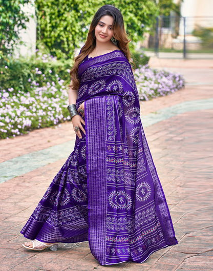 Violet Silk Printed Saree