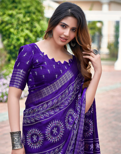 Violet Silk Printed Saree