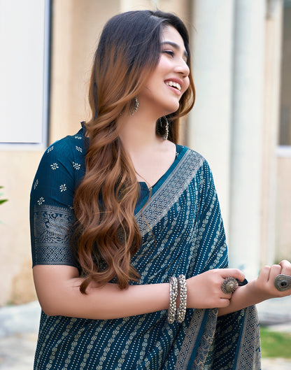 Sea Blue Silk Printed Saree