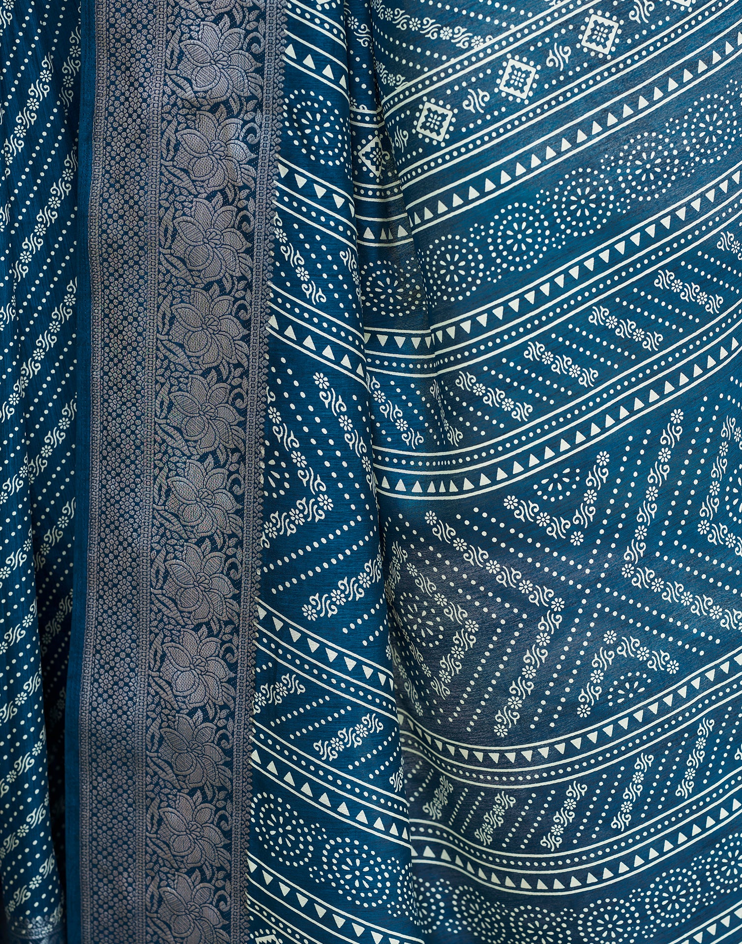 Sea Blue Silk Printed Saree