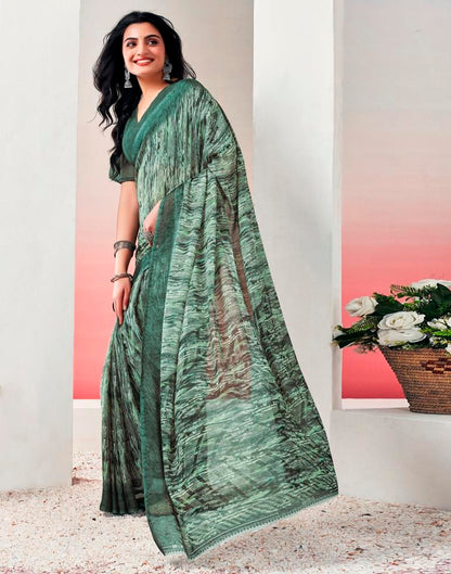 Olive Green Chiffon Printed  Saree