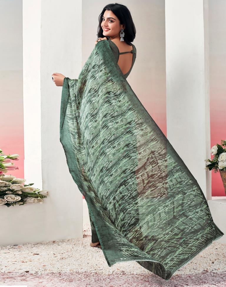 Olive Green Chiffon Printed  Saree