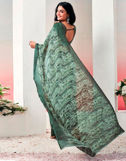 Olive Green Chiffon Printed  Saree