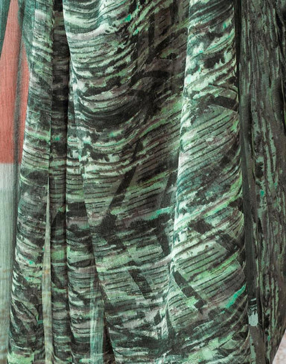 Olive Green Chiffon Printed  Saree