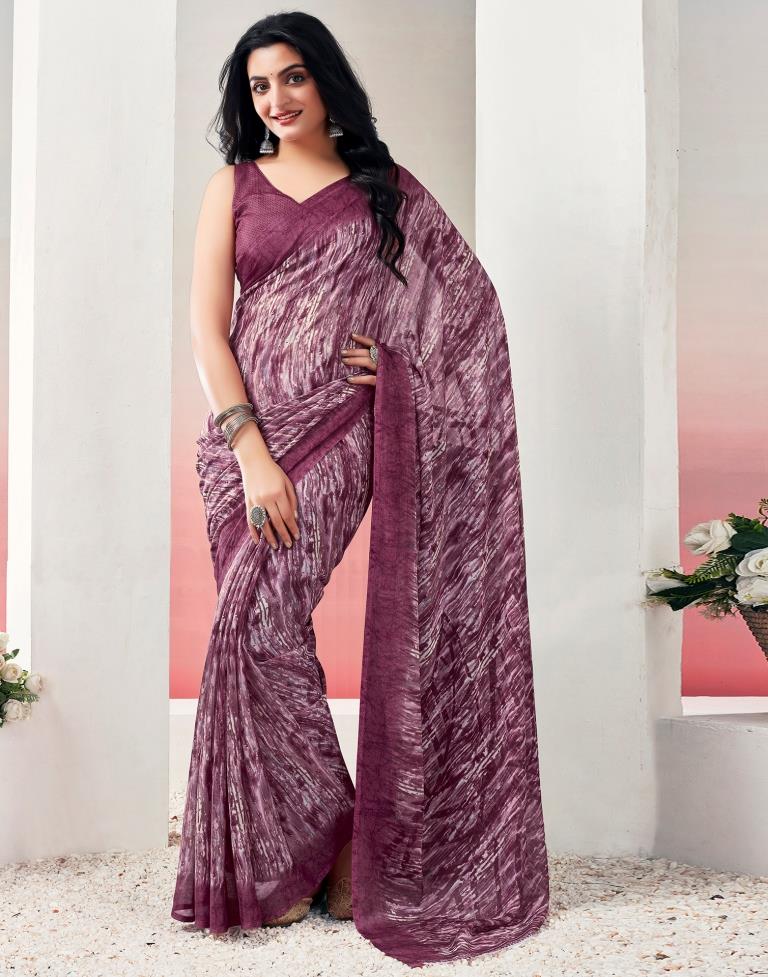 Pink Chiffon Printed  Saree