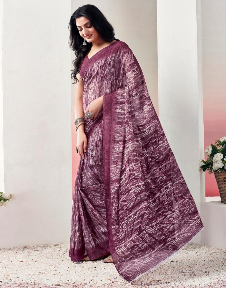 Pink Chiffon Printed  Saree