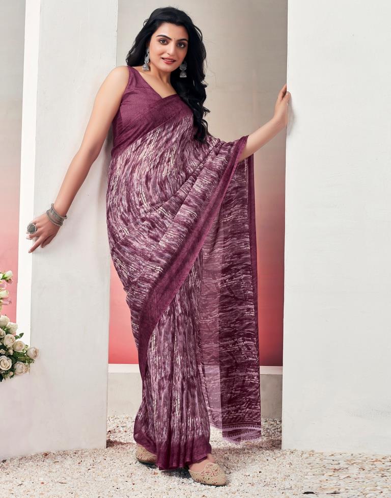 Pink Chiffon Printed  Saree