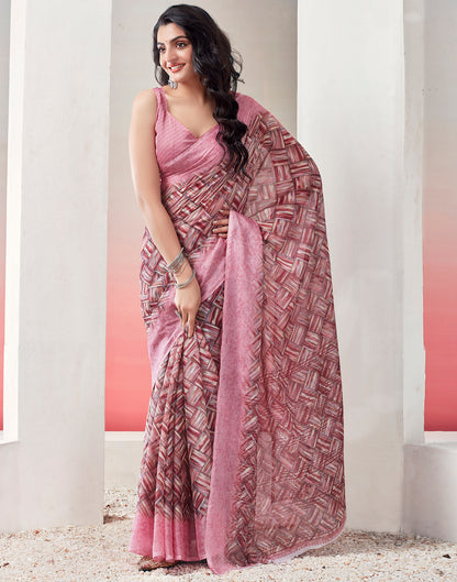 Light Pink Chiffon Printed Saree