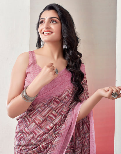 Light Pink Chiffon Printed Saree