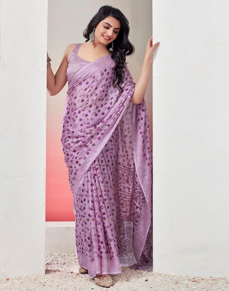 Lavender Chiffon Printed  Saree