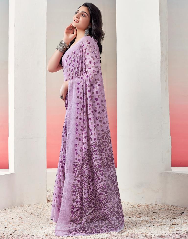 Lavender Chiffon Printed  Saree