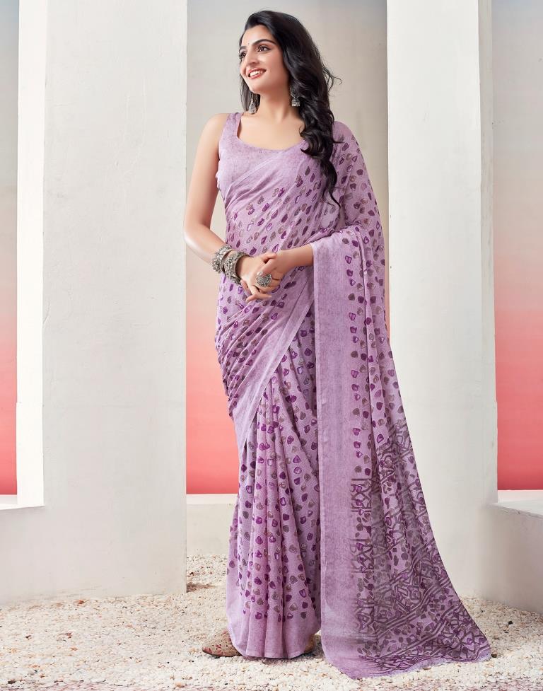 Lavender Chiffon Printed  Saree