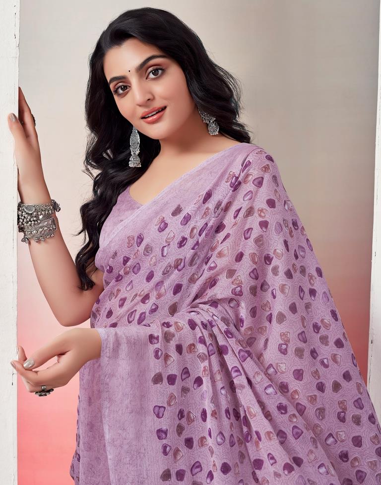 Lavender Chiffon Printed  Saree