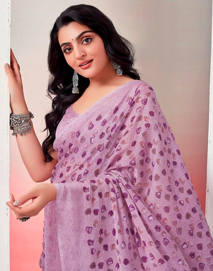 Lavender Chiffon Printed  Saree