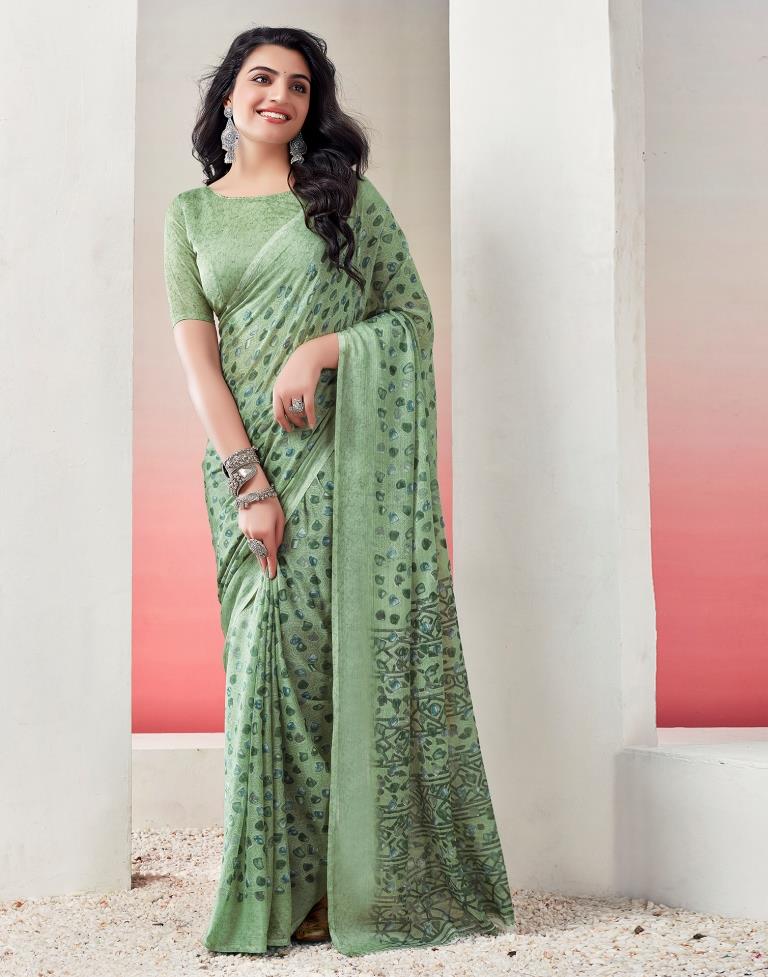 Light Green Chiffon Printed  Saree