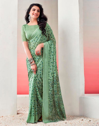 Light Green Chiffon Printed  Saree