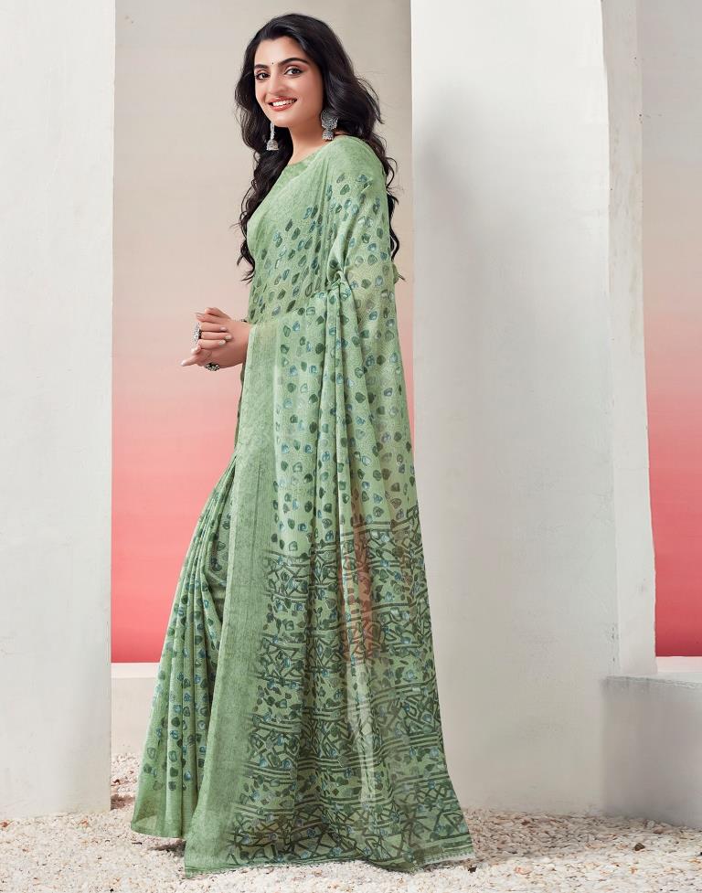 Light Green Chiffon Printed  Saree