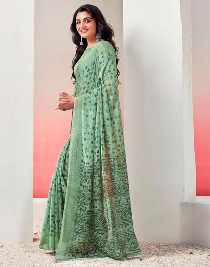 Light Green Chiffon Printed  Saree