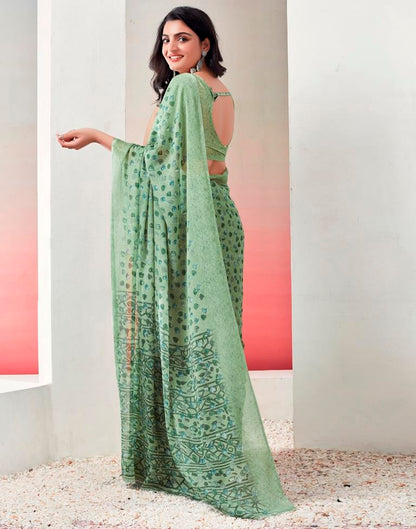 Light Green Chiffon Printed  Saree