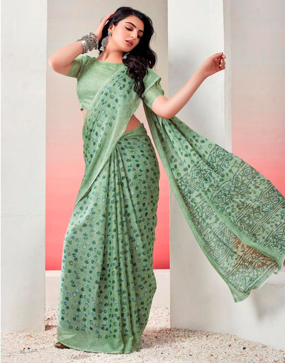 Light Green Chiffon Printed  Saree