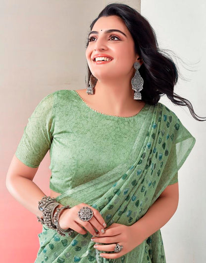 Light Green Chiffon Printed  Saree