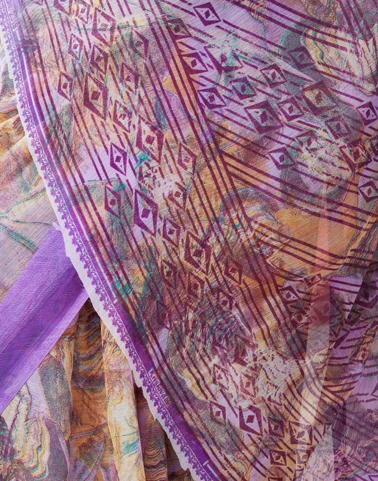 Light Violet Chiffon Printed  Saree