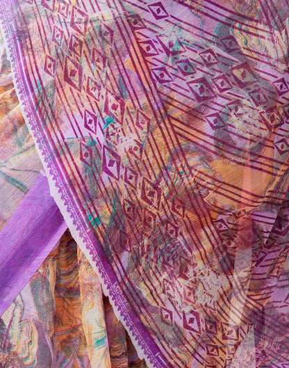 Light Violet Chiffon Printed  Saree