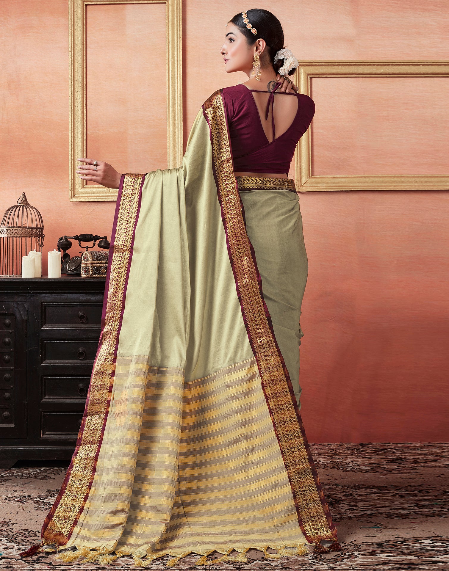 Khaki Kanjivaram Silk Saree