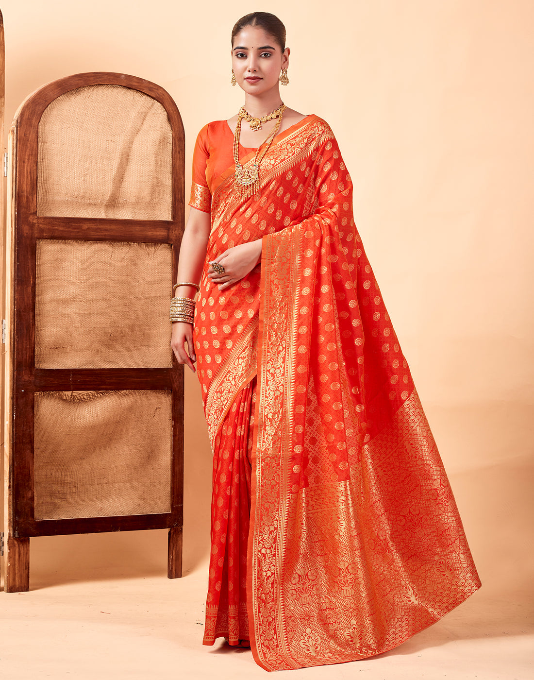 Orange Silk Weaving Saree