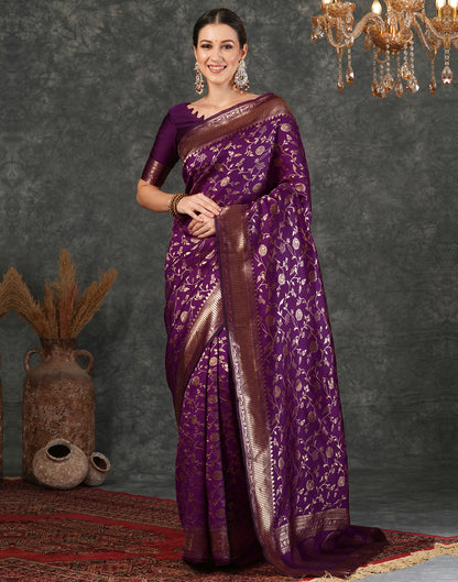 Dark Purple Banarasi Silk Saree