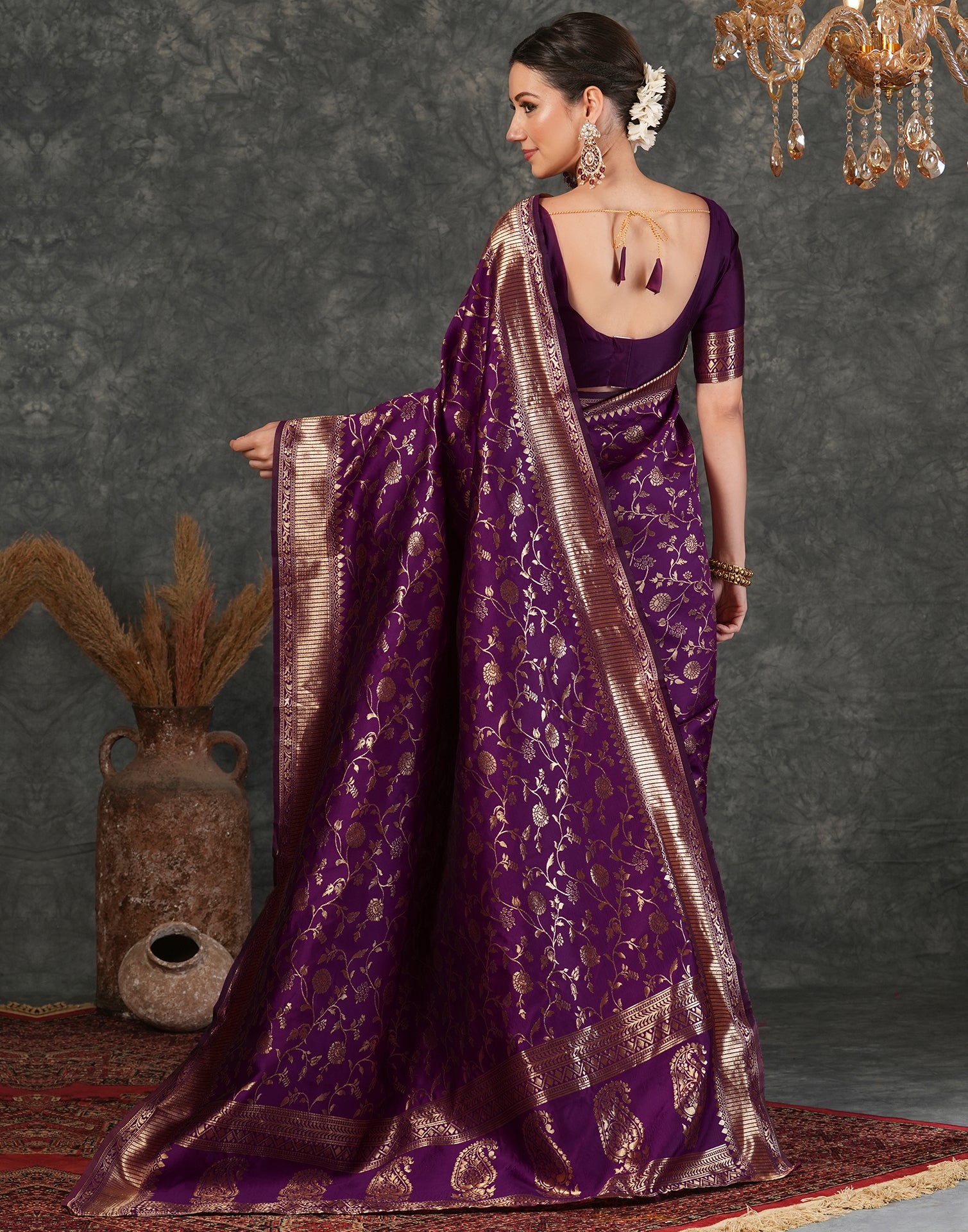 Dark Purple Banarasi Silk Saree