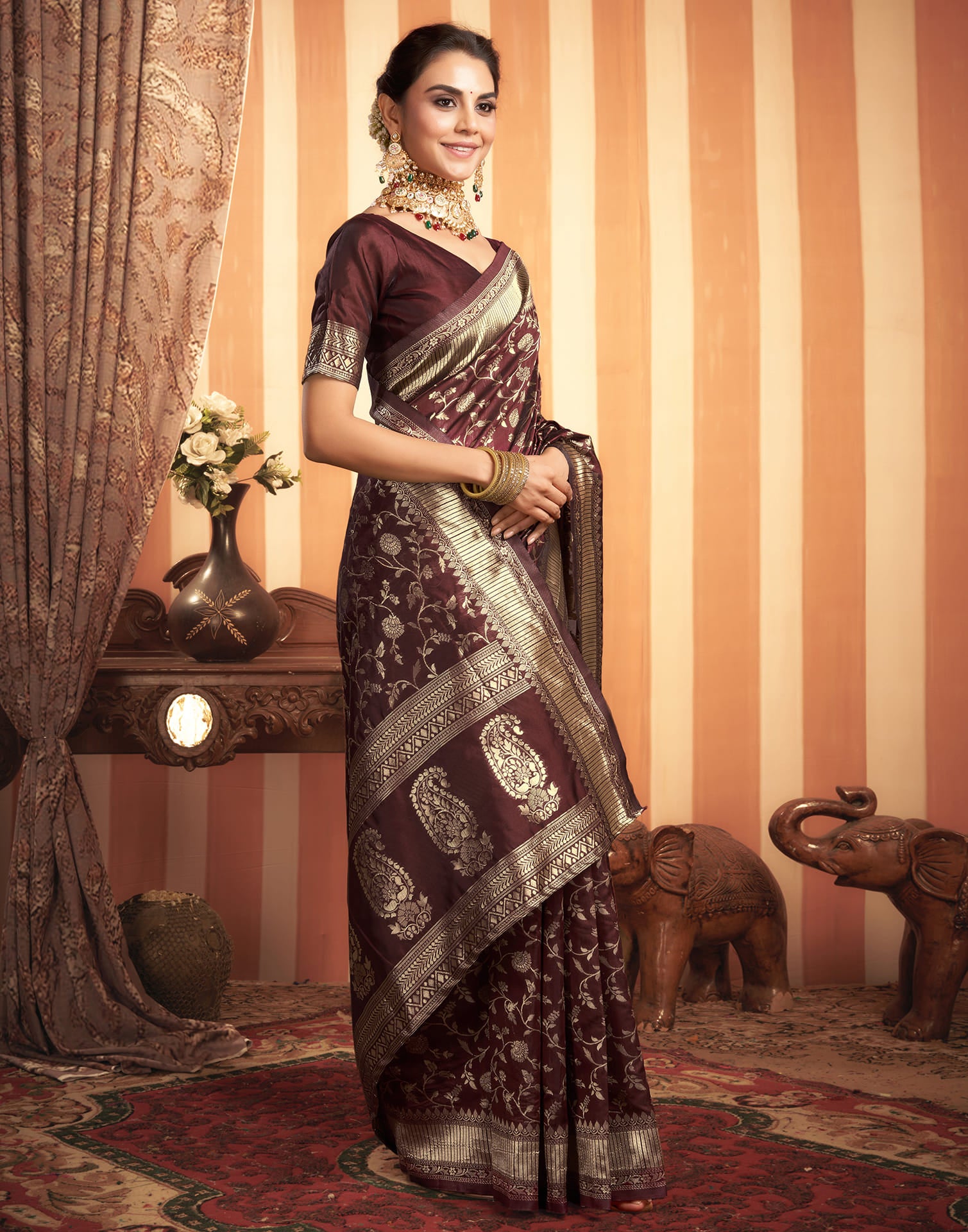 Dark Maroon Banarasi Silk Saree