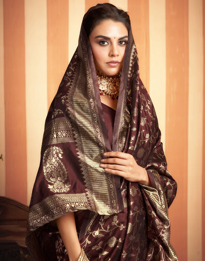 Dark Maroon Banarasi Silk Saree