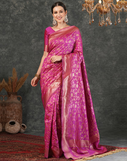 Rani Pink Silk Plain Saree