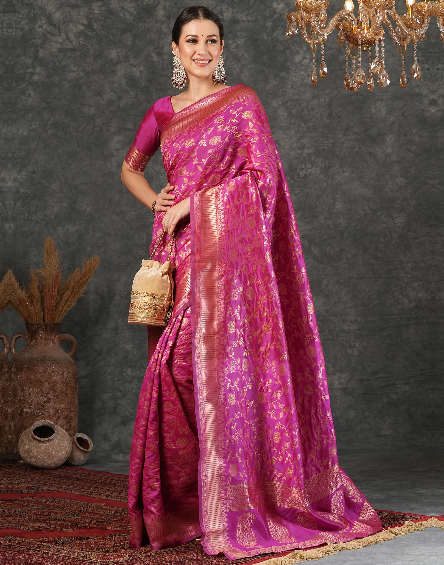 Rani Pink Silk Plain Saree